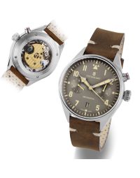 NAV.B - Monopusher 42 GREY Fliegeruhr mit braunem Lederarmband klassisch | Steinhart Watches 
